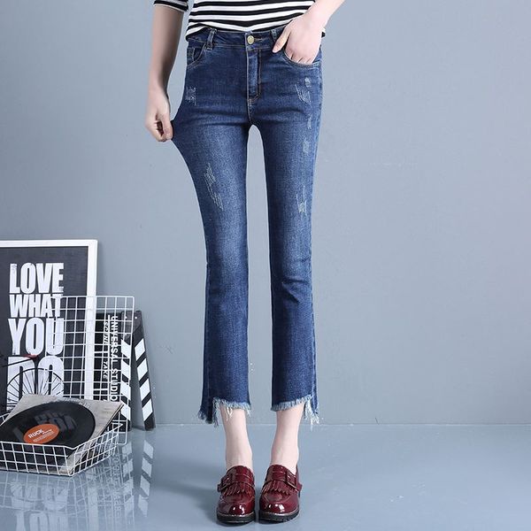 new summer nine bellbottom korean female slim irregular flared trouser waist jeans burr tide, Blue
new summer nine bellbottom korean female slim irregular flared trouser waist jeans burr tide, Blue