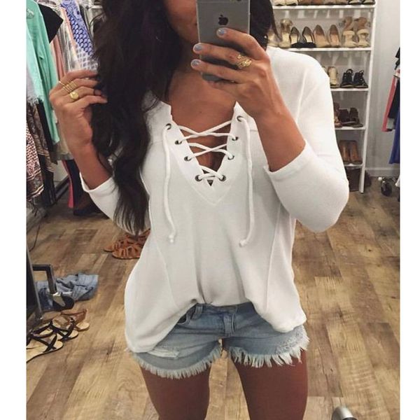New Women's Sweaters Casual Loose Long Sleeve Sexy Bandage V-neck Knitted Sweater Pullover Tops Black White
New Women's Sweaters Casual Loose Long Sleeve Sexy Bandage V-neck Knitted Sweater Pullover Tops Black White