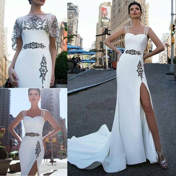 white classy mermaid beaded dresses evening wear with wrap prom gowns sweep train custom made split side formal dress, Black;red
white classy mermaid beaded dresses evening wear with wrap prom gowns sweep train custom made split side formal dress, Black;red