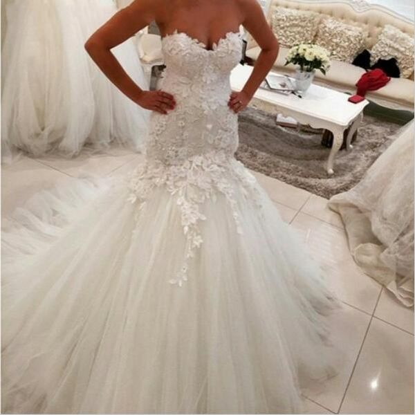 mermaid wedding dresses 2019 tulle 3d applique pleats court train sweetheart lace bridal gowns vestido de noiva custom made w1026, White
mermaid wedding dresses 2019 tulle 3d applique pleats court train sweetheart lace bridal gowns vestido de noiva custom made w1026, White