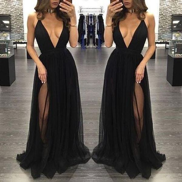 new high side split tulle prom dresses black spaghtti straps deep v neck long women skirts formal party evening gowns vestidos de baile 
new high side split tulle prom dresses black spaghtti straps deep v neck long women skirts formal party evening gowns vestidos de baile