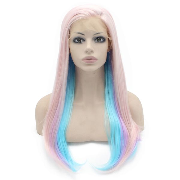 24" long baby pink blue straight heat friendly synthetic hair lace front three tone wig s02, Black
24" long baby pink blue straight heat friendly synthetic hair lace front three tone wig s02, Black