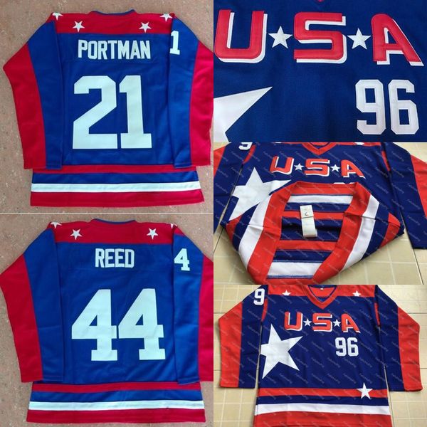 Mighty Ducks D2 Movie Team USA Hockey Jerseys 21 Dean Portman 44 Fulton Reed 96 Charlie Conway Hockey Jersey
Mighty Ducks D2 Movie Team USA Hockey Jerseys 21 Dean Portman 44 Fulton Reed 96 Charlie Conway Hockey Jersey