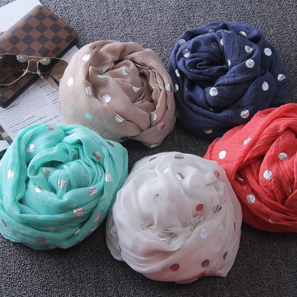 

wholesale- women silver dot foil cotton voile fringe scarf shawls wraps hijabs 5colors 10pcs/lot, Blue;gray