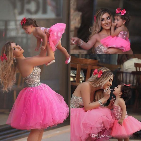 Sparkly Beaded Mother And Daughter 2017 New Prom Dresses Lovely Tulle Clothing For Family Matching Outfits Flower Girls Formal Party Dresses