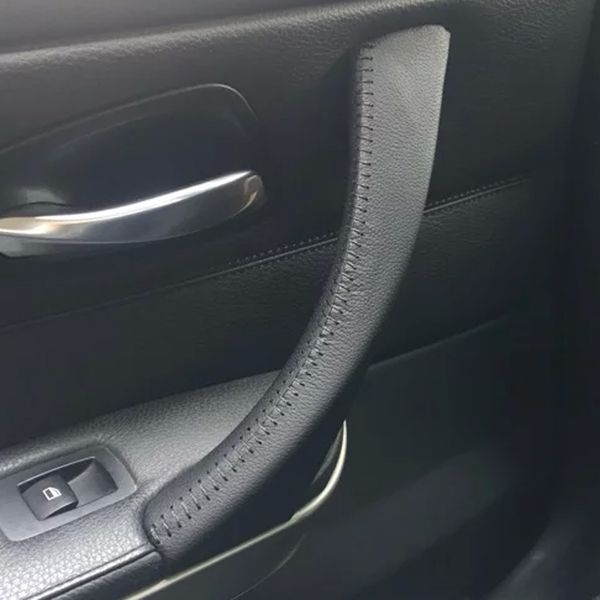 

raw leather car inner door handle cover bmw 3 e90 e91 e92 e93 /318 320 325 330 335 car armrest for BMW Series 3