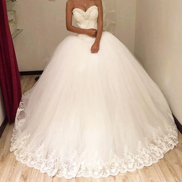 pearl sweetheart ivory lace wedding dresses ball gowns applique bridal gowns corset back new arrival vestidos de noiva renda manga long, White
pearl sweetheart ivory lace wedding dresses ball gowns applique bridal gowns corset back new arrival vestidos de noiva renda manga long, White