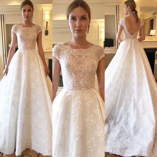 bling bling lace wedding dresses capped sleeves sheer vestido de novia backless sequined wedding gowns, White
bling bling lace wedding dresses capped sleeves sheer vestido de novia backless sequined wedding gowns, White