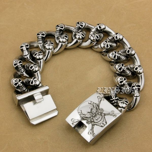 huge 316l stainless steel deep engraved pirate skulls mens bracelet 5f105, Black
huge 316l stainless steel deep engraved pirate skulls mens bracelet 5f105, Black