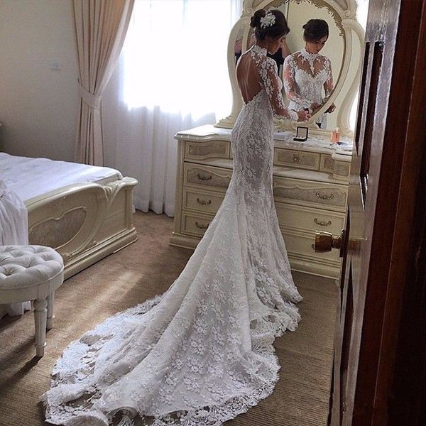 2017 gorgeous lace mermaid wedding dress backless robe de mariage vintage high neck long sleeve wedding dresses, White
2017 gorgeous lace mermaid wedding dress backless robe de mariage vintage high neck long sleeve wedding dresses, White