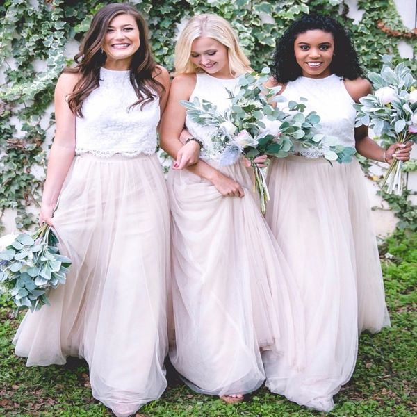 summer garden lace tulle bridesmaid dresses 2017 a line two pieces halter neck long maid of honor wedding guest dresses, White;pink
summer garden lace tulle bridesmaid dresses 2017 a line two pieces halter neck long maid of honor wedding guest dresses, White;pink