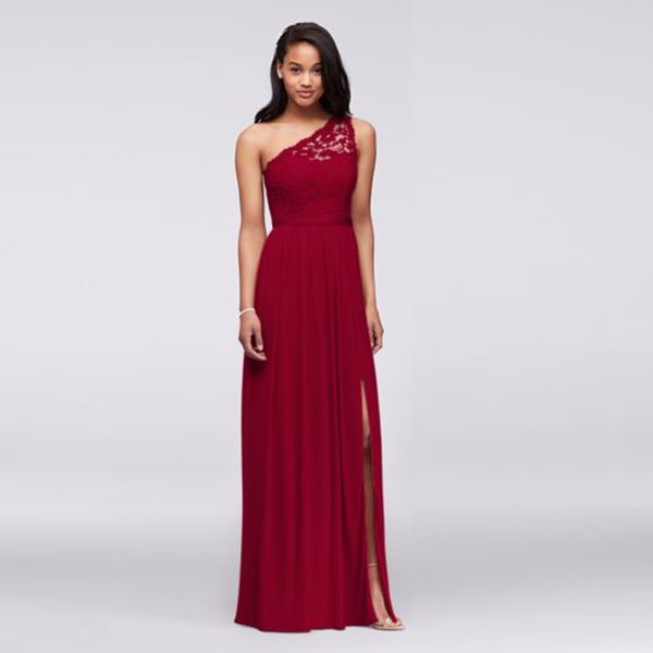 one shoulder corded lace chiffon bridesmaid dresses with side slit 4xlf17063 wedding party dress evening dress formal dresses, White;pink
one shoulder corded lace chiffon bridesmaid dresses with side slit 4xlf17063 wedding party dress evening dress formal dresses, White;pink