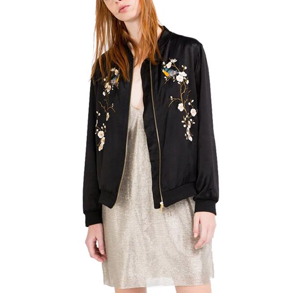 wholesale- women bomber jacket autumn fashion zipper plum flower bird embroidered coats 2016 female baseball outwear slim chaquetas mujer, Black;brown
wholesale- women bomber jacket autumn fashion zipper plum flower bird embroidered coats 2016 female baseball outwear slim chaquetas mujer, Black;brown