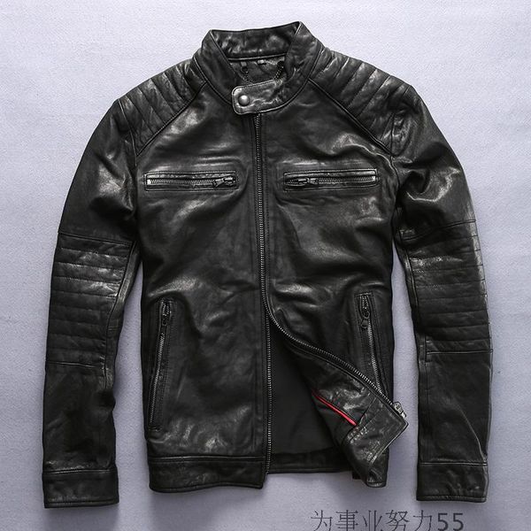 2017 men flocking sheepskin leather jackets 2 colours locomotive jacket motorcycle leather jackets, Black
2017 men flocking sheepskin leather jackets 2 colours locomotive jacket motorcycle leather jackets, Black