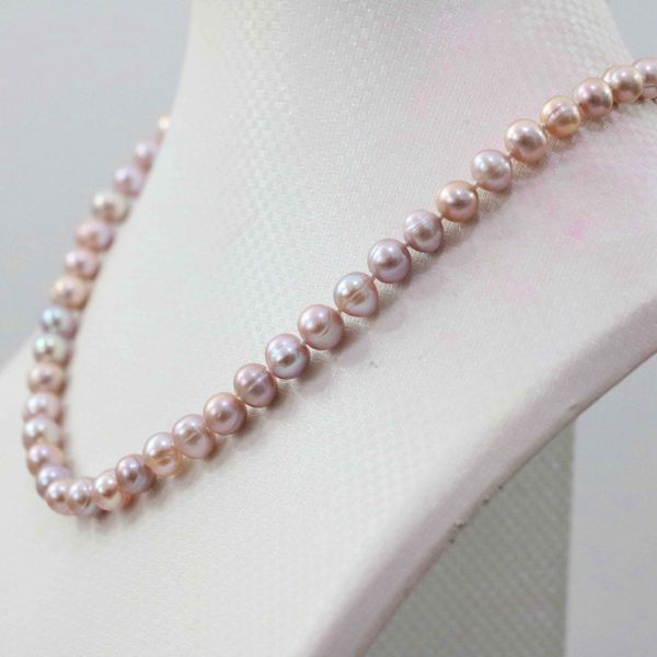 natural pink purple 8-9mm akoya freshwater pearl necklace, Silver 
natural pink purple 8-9mm akoya freshwater pearl necklace, Silver