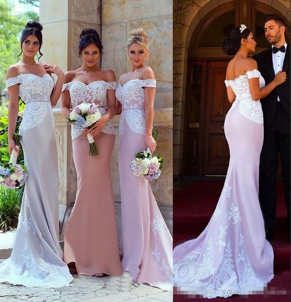 Off Shoulder Elegant Long Bridesmaid Dresses With White Lace Applique Evening Dresses Back Zipper Cistom Made Mermaid Prom Gowns 2017 New
Off Shoulder Elegant Long Bridesmaid Dresses With White Lace Applique Evening Dresses Back Zipper Cistom Made Mermaid Prom Gowns 2017 New