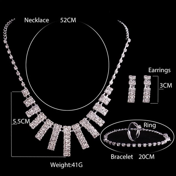 2017 New Crystal Silver Rhinestone Necklace Earrings Jewelry Ring 4 Sets Girl and Women Brides Accessories Homecoming Party Bridal Wedding
2017 New Crystal Silver Rhinestone Necklace Earrings Jewelry Ring 4 Sets Girl and Women Brides Accessories Homecoming Party Bridal Wedding