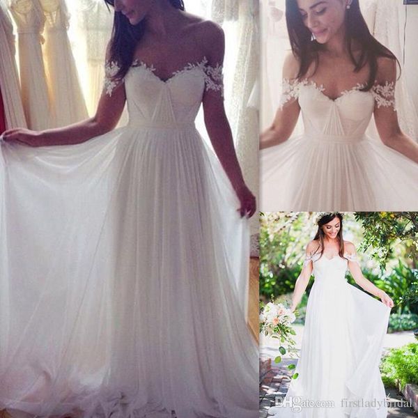 

2019 Off Shoulder Wedding Dresses Ivory Tulle A-line Pleats Sweetheart Summer Beach Bridal Gowns Reception Simple Robes De Mariage
