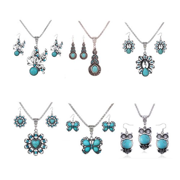 jewelry sets necklace earrings fashion women vintage ethnic imitation turquoise rhinestone 2-piece set party jewelry wholesale tjs008, Silver
jewelry sets necklace earrings fashion women vintage ethnic imitation turquoise rhinestone 2-piece set party jewelry wholesale tjs008, Silver