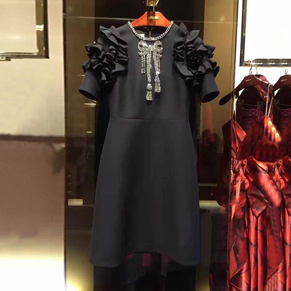 new 2017 designer runway dress women's short sleeve luxury beading ruffles dress, Black;gray
new 2017 designer runway dress women's short sleeve luxury beading ruffles dress, Black;gray