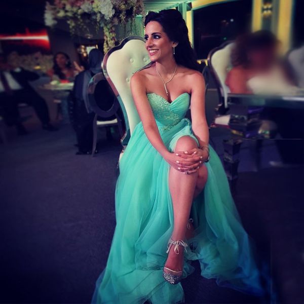 elegant mint green tulle evening dresses sweetheart pleated appliques side split evening gowns modest prom dresses zipper up, Black
elegant mint green tulle evening dresses sweetheart pleated appliques side split evening gowns modest prom dresses zipper up, Black