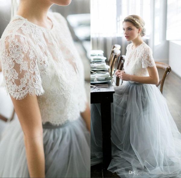 country two pieces grey bridesmaid dresses for wedding long tulle a-line lace formal dresses party lace modest maid, White;pink
country two pieces grey bridesmaid dresses for wedding long tulle a-line lace formal dresses party lace modest maid, White;pink