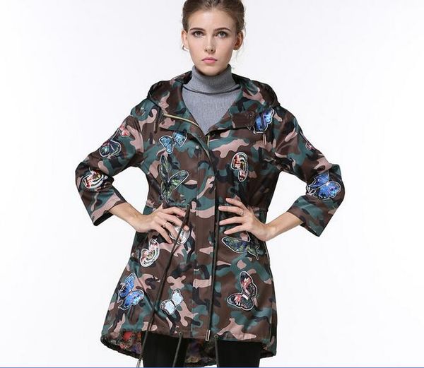 2017 spring and summer new lady hooded jacket korean butterfly embroidery women jackets army camouflage thin coat, Black;brown
2017 spring and summer new lady hooded jacket korean butterfly embroidery women jackets army camouflage thin coat, Black;brown