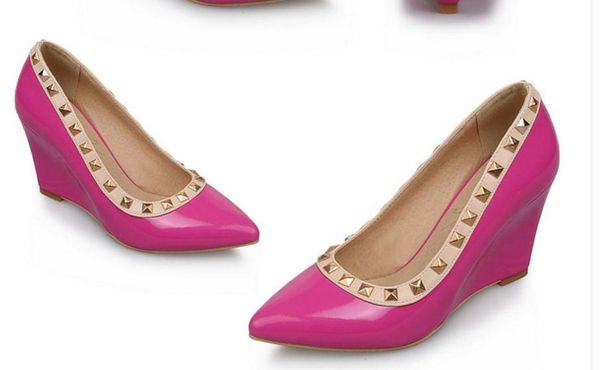 2017 new spring shoes size all-match leather rivet high heels work shoes with slope, Black
2017 new spring shoes size all-match leather rivet high heels work shoes with slope, Black