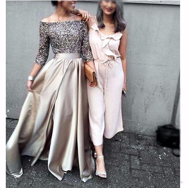 2017 new elegant beaded stones 3/4 sleeves long prom dresses a line off the shoulder satin floor length formal party evening dresses, Black
2017 new elegant beaded stones 3/4 sleeves long prom dresses a line off the shoulder satin floor length formal party evening dresses, Black