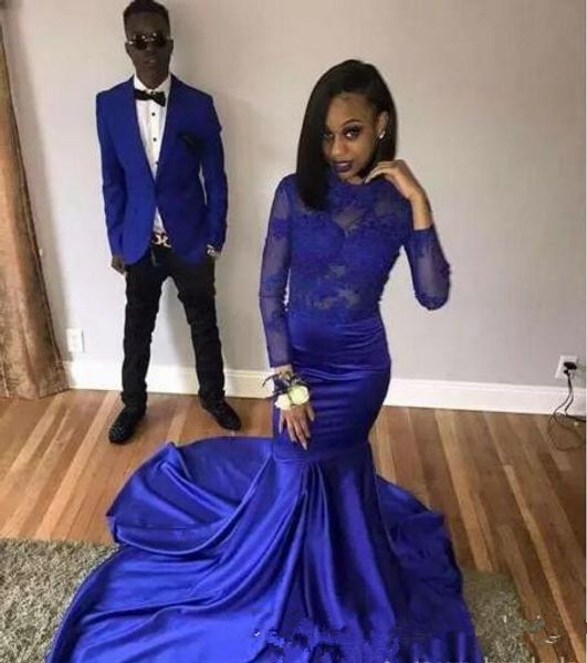mermaid royal blue prom dresses long sleeve high neck appliques lace satin 2019 winter party dress custom size, Black
mermaid royal blue prom dresses long sleeve high neck appliques lace satin 2019 winter party dress custom size, Black