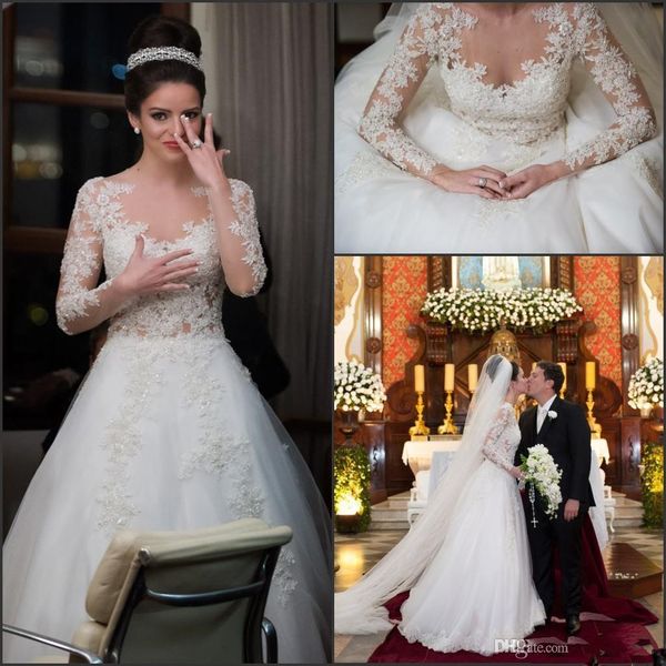 christian lace wedding dresses illusion lace bridal dress long sleeve sheer neck wedding gowns beaded appliques bridal gown vestidos de, White
christian lace wedding dresses illusion lace bridal dress long sleeve sheer neck wedding gowns beaded appliques bridal gown vestidos de, White
