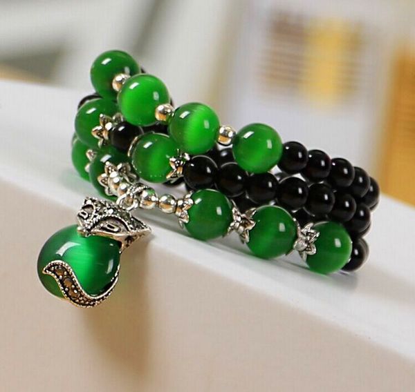 national wind original bracelet new lady agate possession silver fox pendant green cat eyes buddha beads hand small gift explosion section, Black
national wind original bracelet new lady agate possession silver fox pendant green cat eyes buddha beads hand small gift explosion section, Black