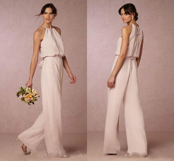 modest pearl pink long bridesmaid dresses country chiffon pant suit halter maid of honor dress evening party gowns formal prom dress, White;pink
modest pearl pink long bridesmaid dresses country chiffon pant suit halter maid of honor dress evening party gowns formal prom dress, White;pink