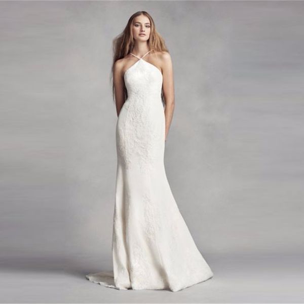 charming sleeveless halter mermaid wedding dersses elastic satin with appliques back desiger sweep train bridal gowns vw351346, White
charming sleeveless halter mermaid wedding dersses elastic satin with appliques back desiger sweep train bridal gowns vw351346, White