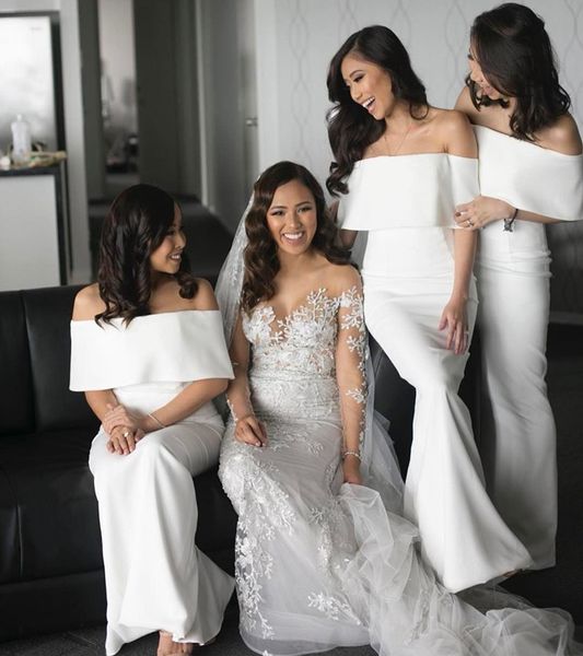 white country bridesmaids dresses off the shoulder wedding guest dress sheath ankle length maid of honor gowns, White;pink
white country bridesmaids dresses off the shoulder wedding guest dress sheath ankle length maid of honor gowns, White;pink