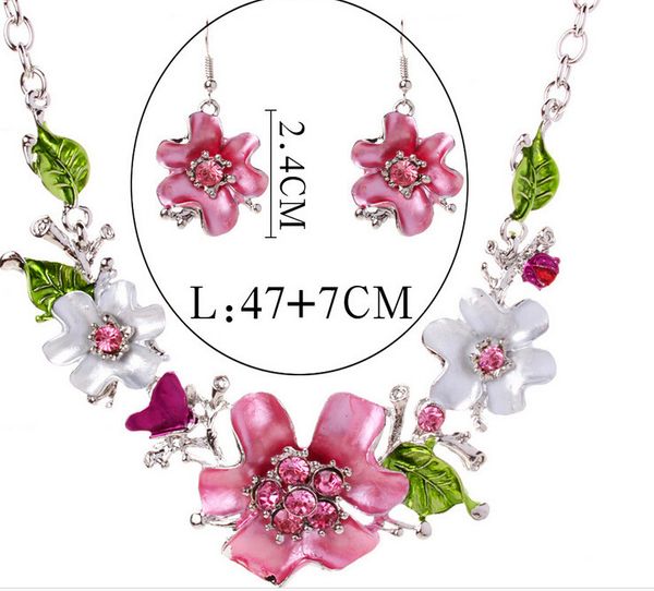 new european and american fashion sweet earrings temperament wild alloy drop oil flower diamond necklace suit, Silver
new european and american fashion sweet earrings temperament wild alloy drop oil flower diamond necklace suit, Silver