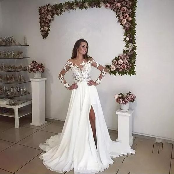 illusion bodices sheer long sleeves country wedding dresses 2018 bohemian elegant white thigh high split a line chiffon bridal gowns
illusion bodices sheer long sleeves country wedding dresses 2018 bohemian elegant white thigh high split a line chiffon bridal gowns
