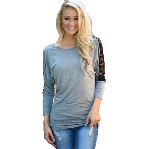 women's long sleeve t shirt lace patchwork tees cotton o neck black lace pullover casual slim ns 8590, White
women's long sleeve t shirt lace patchwork tees cotton o neck black lace pullover casual slim ns 8590, White