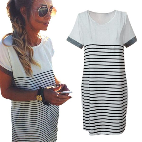 wholesale- women cozy o neck short sleeve beach dress striped summer casual long t-shirt, White;black
wholesale- women cozy o neck short sleeve beach dress striped summer casual long t-shirt, White;black