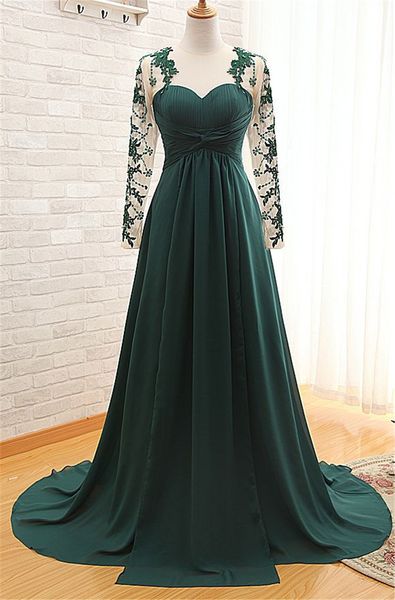 elegant long sleeve dark green evening dress chiffon long with appliques prom dress vestidos de noche largos rosa, Black
elegant long sleeve dark green evening dress chiffon long with appliques prom dress vestidos de noche largos rosa, Black