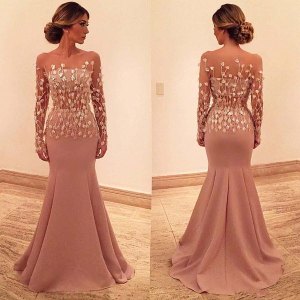 2018 pink mermaid prom dresses arabic sheer beteau neck illusion 3d flowers long sleeves floor length satin formal party gowns evening dress, Black
2018 pink mermaid prom dresses arabic sheer beteau neck illusion 3d flowers long sleeves floor length satin formal party gowns evening dress, Black