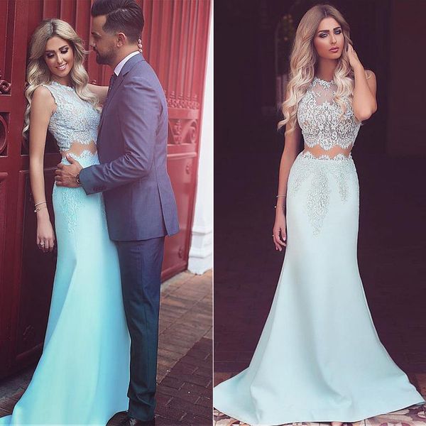 new arrival glamorous light blue satin mermiad prom dresses applique beaded o-neck court train prom party gowns, Black
new arrival glamorous light blue satin mermiad prom dresses applique beaded o-neck court train prom party gowns, Black