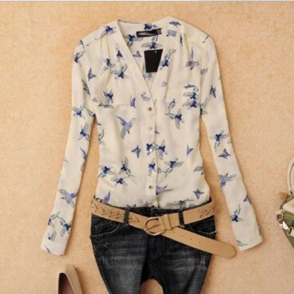 2016 summer ladies fly bird print chiffon blouses women clothes 2016 casual v-neck long sleeve camisa feminina women blusas, White
2016 summer ladies fly bird print chiffon blouses women clothes 2016 casual v-neck long sleeve camisa feminina women blusas, White