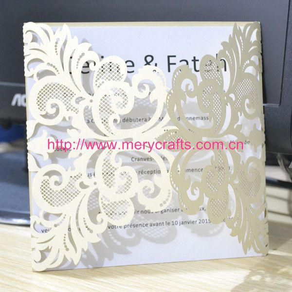 

wholesale- 50pcs/lot fancy wedding invitations laser cut wedding invitation ivory