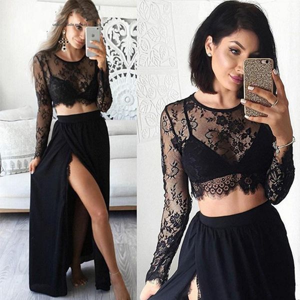 black side split prom dresses 2017 sheer two pieces long sleeves evening gowns lace formal women special occasion dress
black side split prom dresses 2017 sheer two pieces long sleeves evening gowns lace formal women special occasion dress