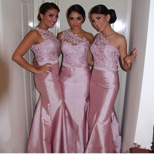 one shoulder pink lace long bridesmaid dresses 2019 sweep train beaded mermaid taffeta wedding formal evening party gowns maid of honor b86, Blue;red
one shoulder pink lace long bridesmaid dresses 2019 sweep train beaded mermaid taffeta wedding formal evening party gowns maid of honor b86, Blue;red