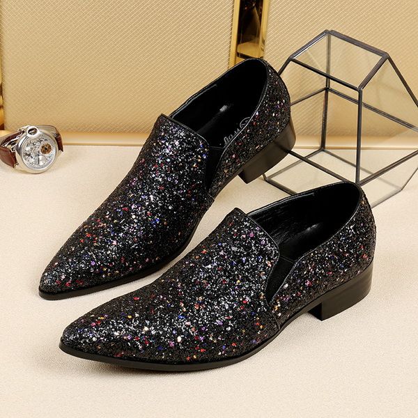 2017 Popular Men's Black Glitter Dress Shoe High-heeled Pointed Man Business Party Shoes British Personality Sequins Fashion Wedding Shoes
2017 Popular Men's Black Glitter Dress Shoe High-heeled Pointed Man Business Party Shoes British Personality Sequins Fashion Wedding Shoes