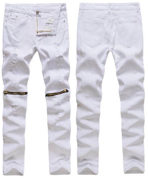 wholesale- men stylish ripped jeans zipper hollow out biker classic skinny slim straight denim trousers 4 colors, Blue
wholesale- men stylish ripped jeans zipper hollow out biker classic skinny slim straight denim trousers 4 colors, Blue