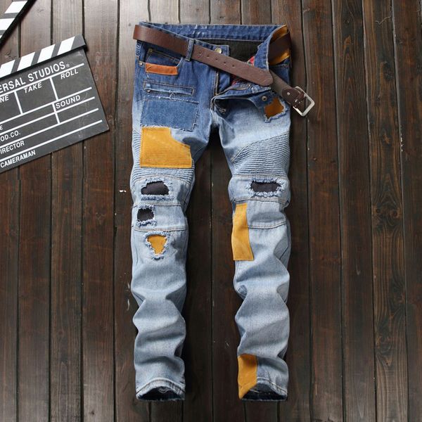 wholesale- newly 2017 ripped jeans for men european american designer men jeans spliced patchwork pants punk blue straight biker jeans men
wholesale- newly 2017 ripped jeans for men european american designer men jeans spliced patchwork pants punk blue straight biker jeans men