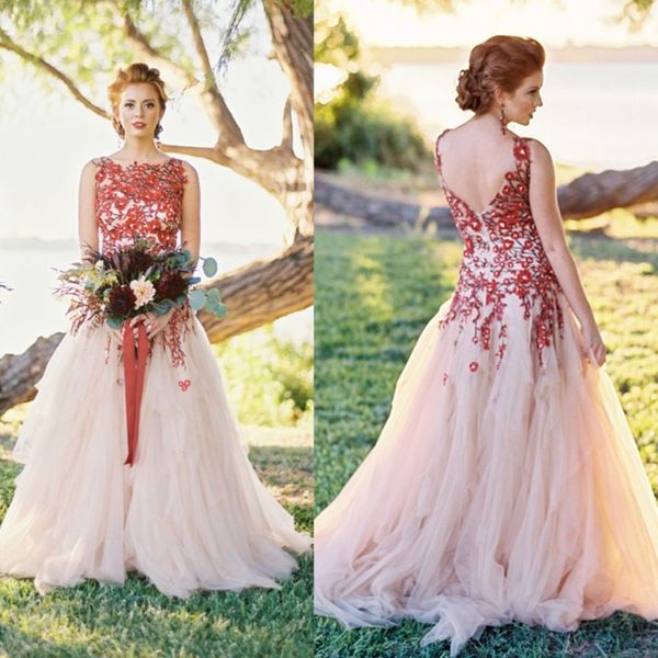 designer red petal powers appliques garden wedding dresses a line jewel neck backless boho bridal gowns vestidos, White
designer red petal powers appliques garden wedding dresses a line jewel neck backless boho bridal gowns vestidos, White